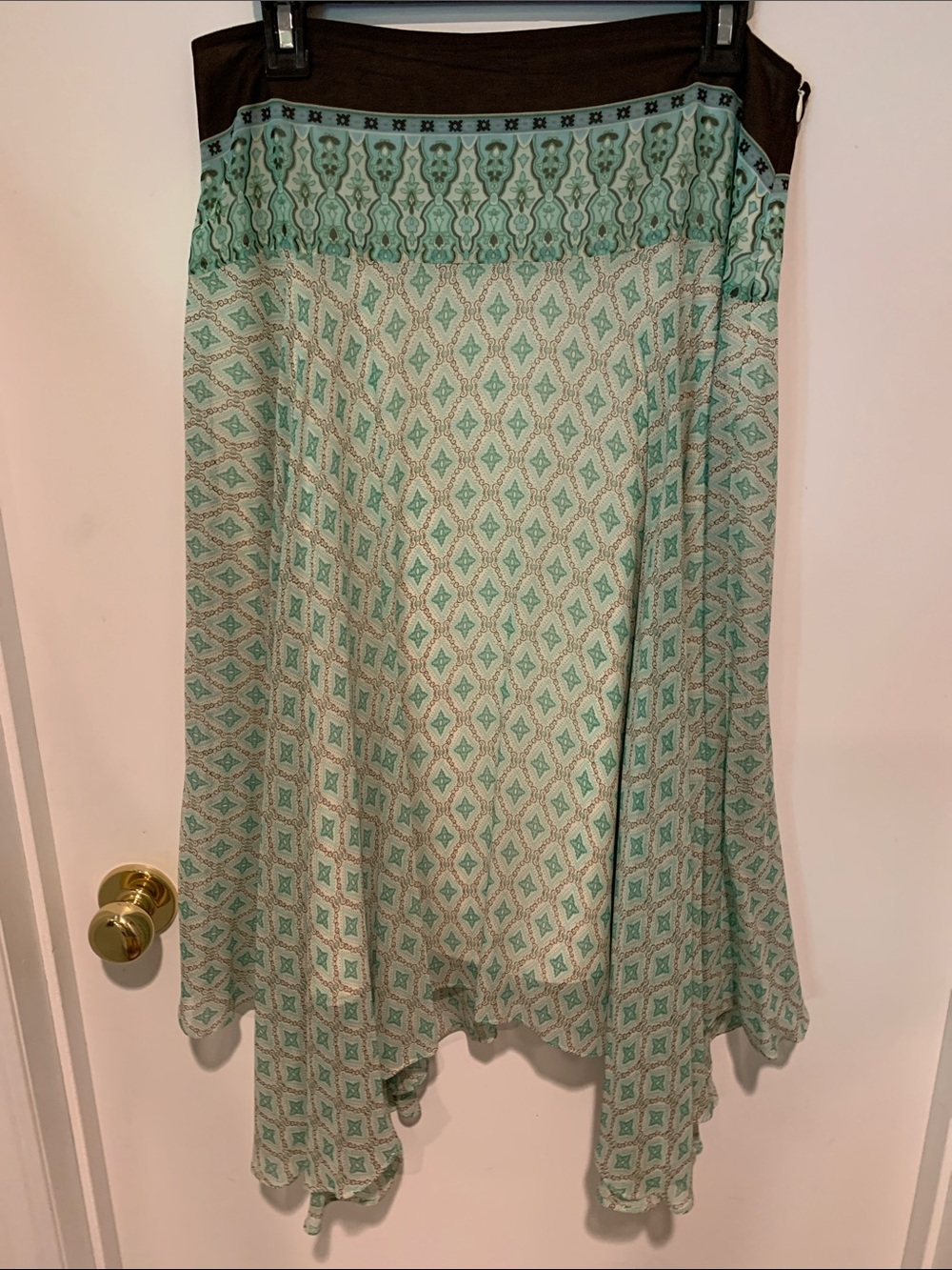 Banana Republic Mint Green Patterned Asymmetrical Hem Skirt